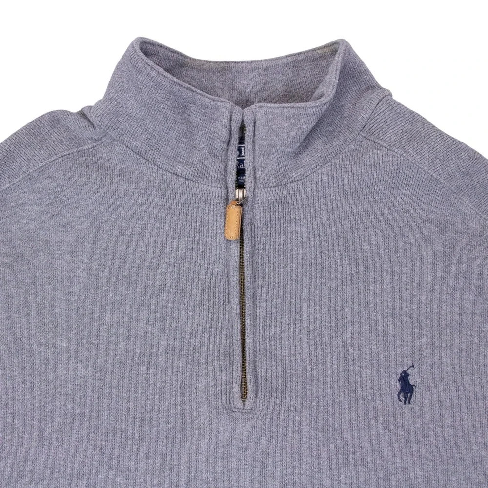 VTG Polo Ralph Lauren Mens XL Quarter Zip Pullover Sweater Gray Cotton Pony‎